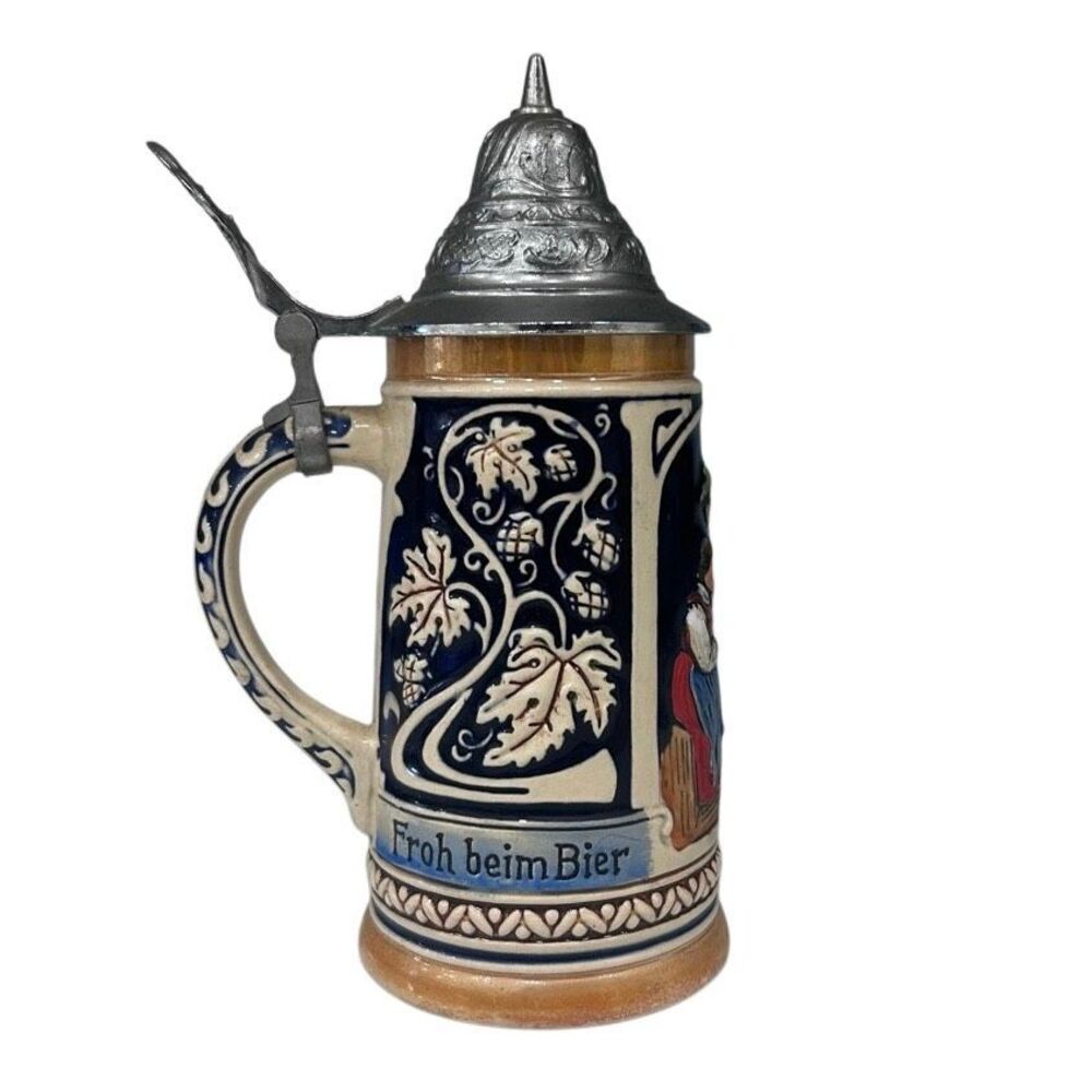 Vintage German Lidded Beer Stein "Froh Beim Bier Das Loben Wir" Western Germany